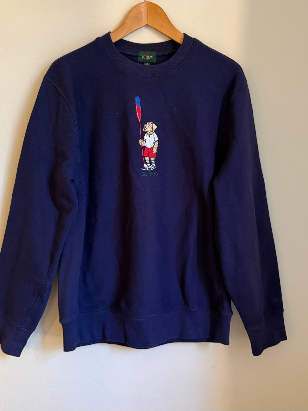 J.Crew Embroidered Dog Size M Rowing Crewneck Sweatshirt Navy Blue Men’s Cotton